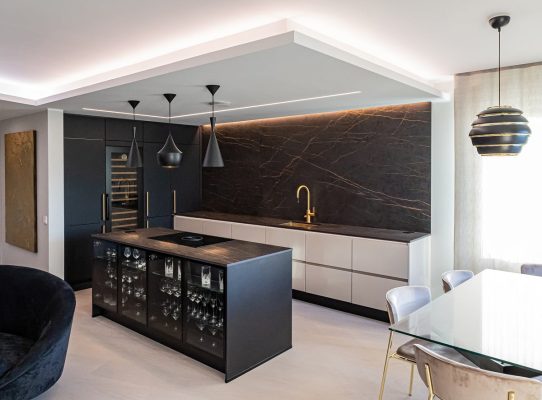 Interior designer’s lighting choices – showcasing a completed apartment building