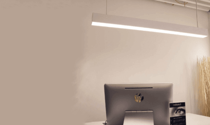 Efficient LED task light with suspended aluminium profile and LED strip