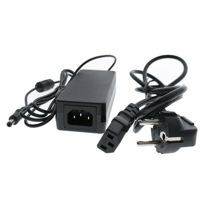 Black two-pin power supply, cable connected to a rectangular brick with DC connector, essential for LED lighting installations.