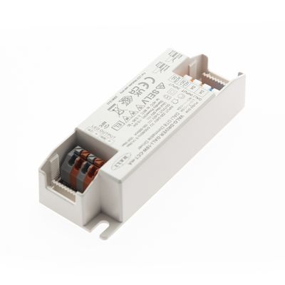 White LED controller displaying power ratings and certification labels, ideal for energy efficient lighting solutions.