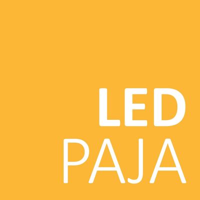LED PAJA logo on a yellow background with bold white text promoting LED lighting solutions.