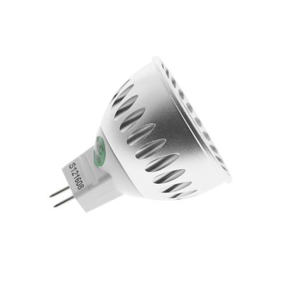 Silver coloured LED bulb with ribbed design and two metal spikes, in white. Ideal for energy efficient lighting solutions.